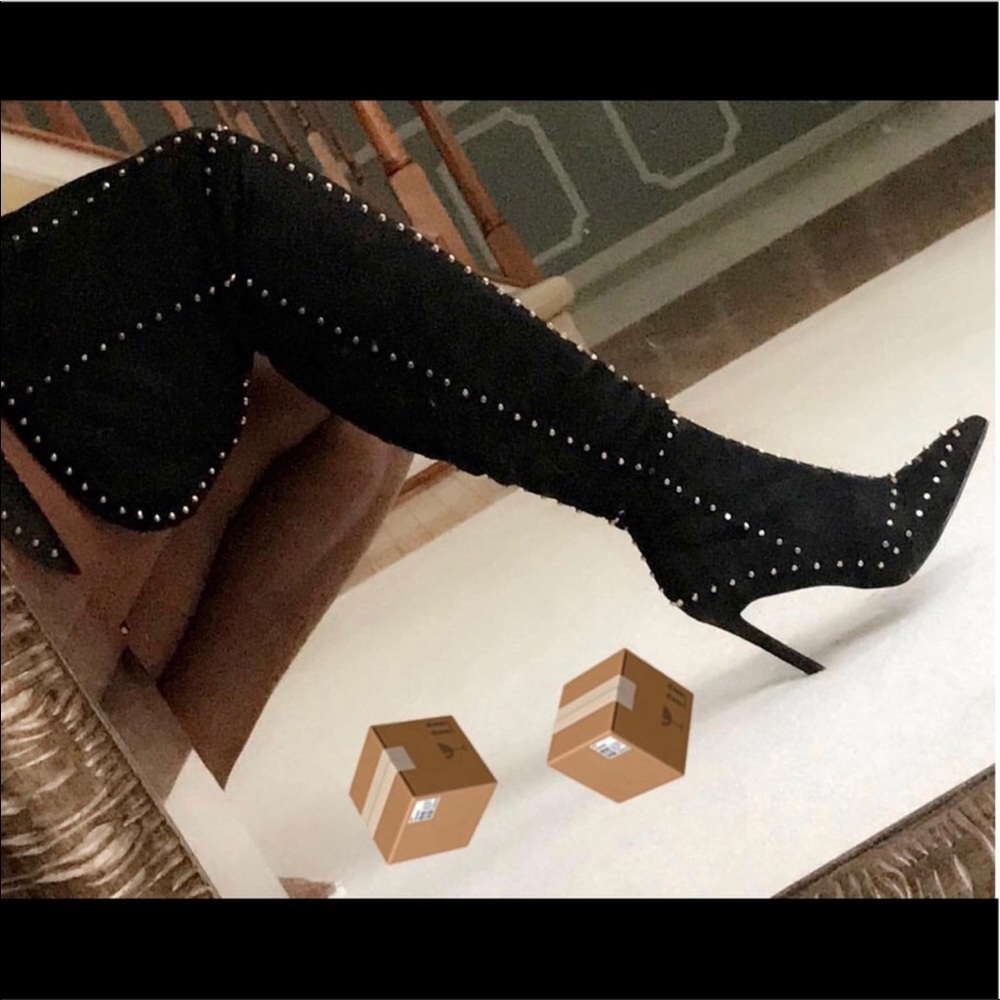 Suede Thigh High Studded Boots